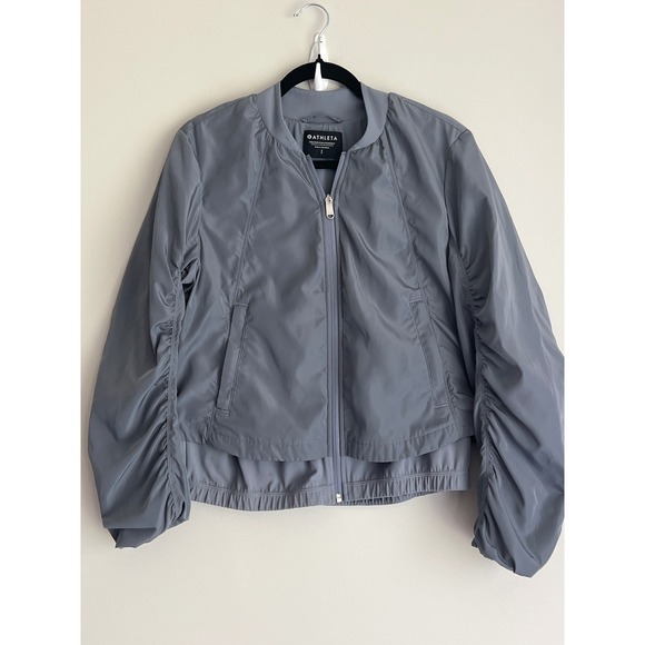 Athleta Jackets & Blazers - Athleta Women's Wayfarer Grey Ruched Sleeve Layered Full Zip Bomber Jacket Small